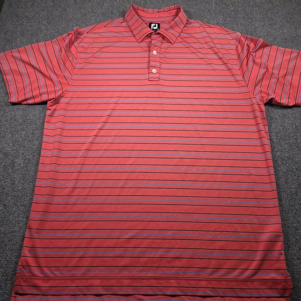 FootJoy Polo Shirt Mens XL Red Blue Stripe Golf Performance Stretch